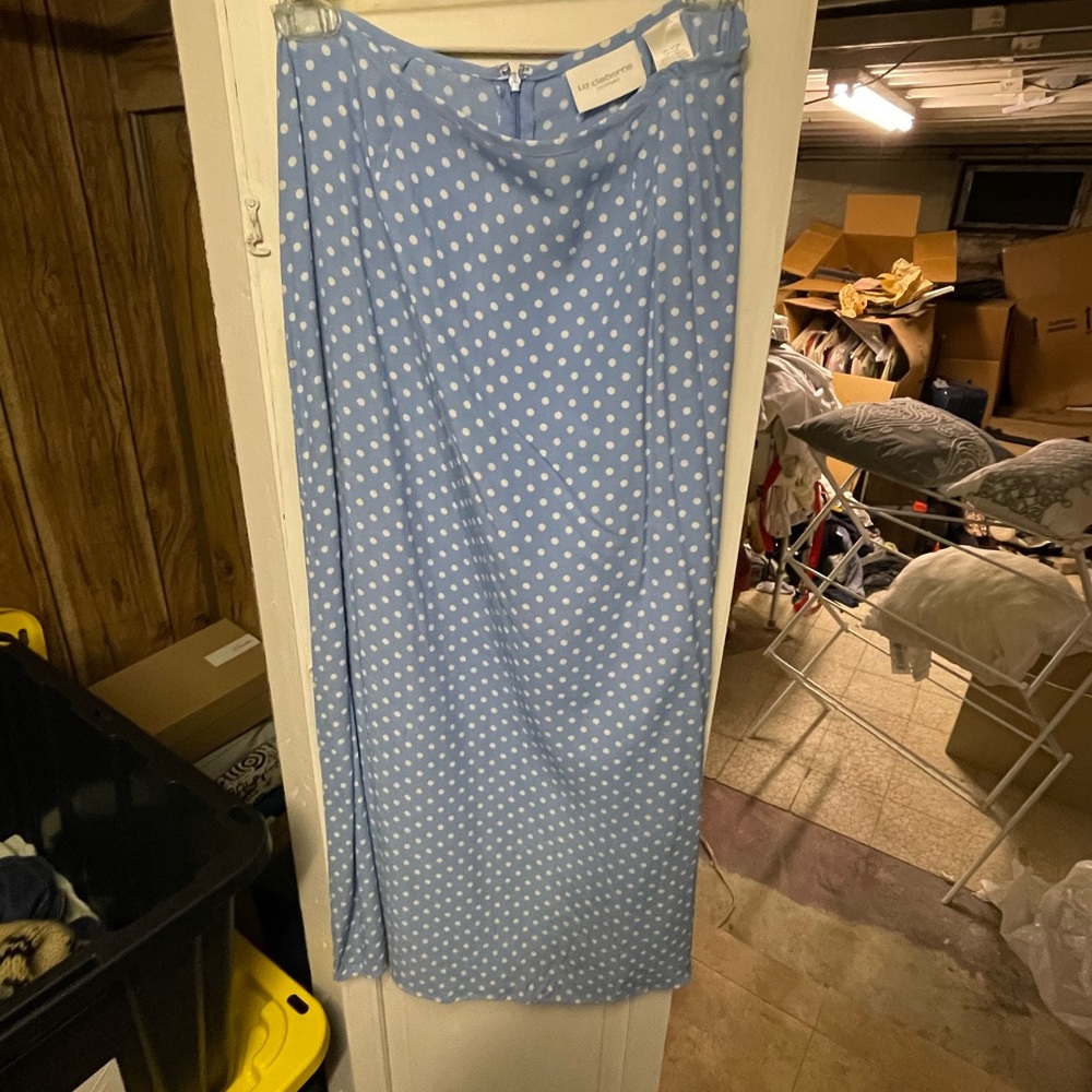 Vintage 90s Liz Claiborne Light Blue and white Polka Dot Maxi Skirt